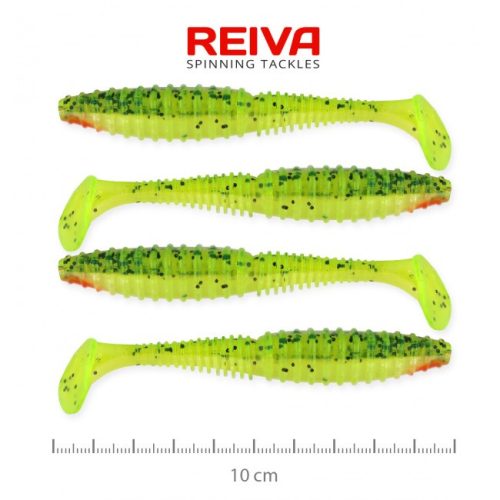 Reiva - Zander Power Shad 10cm Zöld-Narancs Flitter 4db/cs